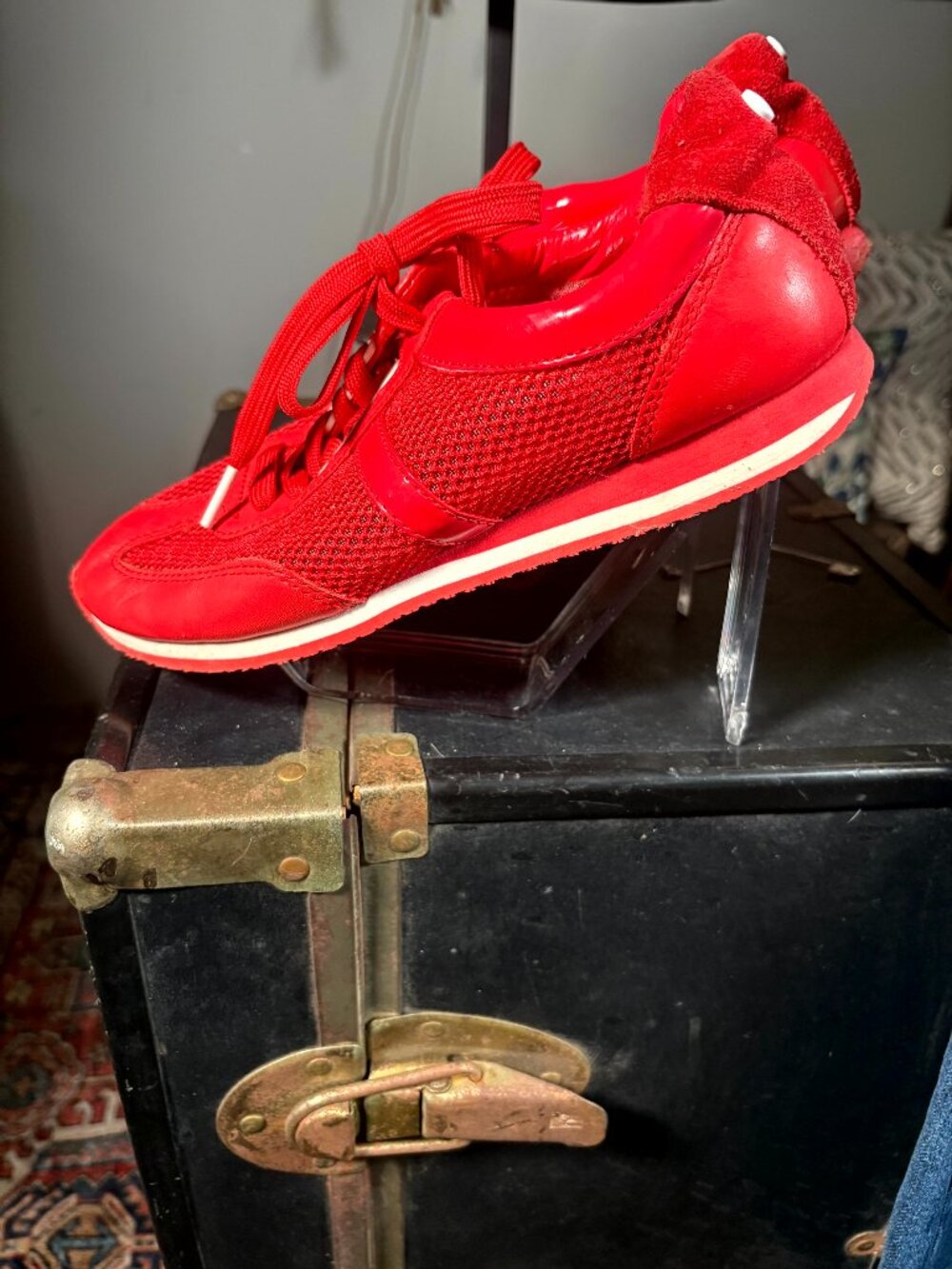 Michael Kors Red Leather and Mesh Maggie‎ Trainer sneakers size 7
